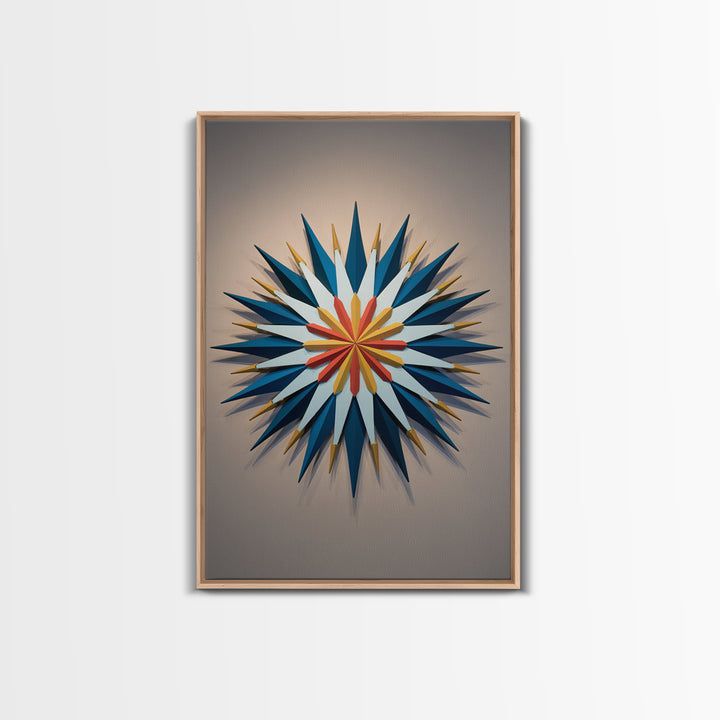 Atomic Starburst Wall Sculpture Wall Art, Midcentury Modern Decor, Geometric MCM Artwork, Navy Gold Canvas Print Retro Poster