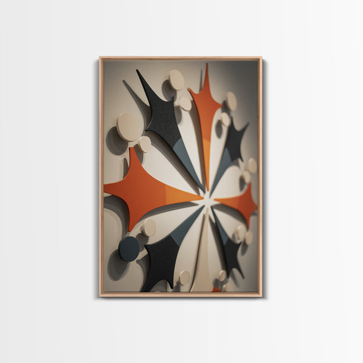 Orange Black Atomic Boomerang Wall Art, Midcentury Modern Decor, Geometric Retro Sculpture Canvas Print, MCM Gallery Poster