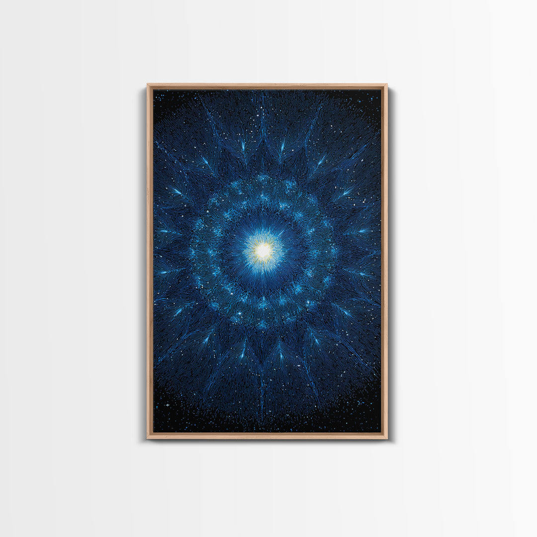 Blue Cosmic Starburst Abstract Wall Art, Modern Digital Art Print, Space Abstract Art, Galaxy Statement Blue Canvas Print