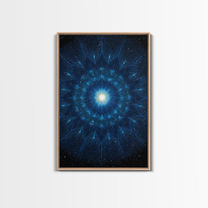 Blue Cosmic Starburst Abstract Wall Art, Modern Digital Art Print, Space Abstract Art, Galaxy Statement Blue Canvas Print