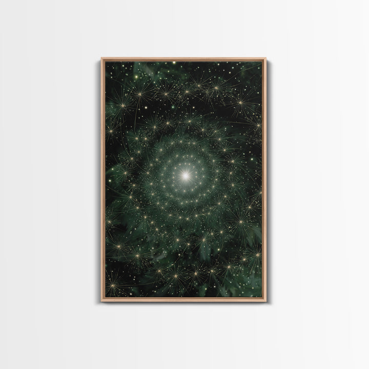 Green Celestial Dandelion Starfield Wall Art, Modern Abstract Art Print, Nature Space Decor, Botanical Canvas Print Poster