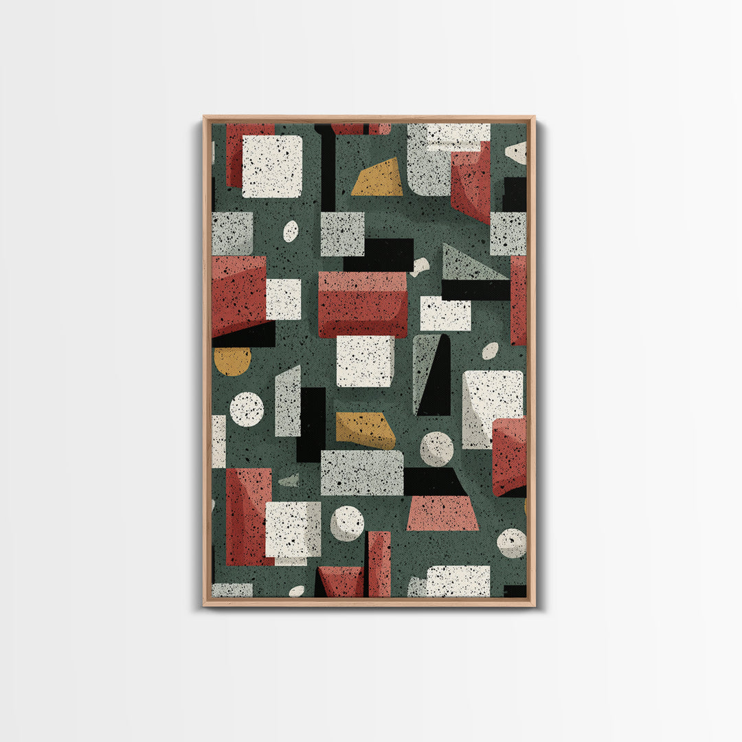 Sage Red Black Geometric Blocks Canvas Print, Midcentury Modern Abstract Art, Bauhaus Retro Office And Living Room Decor