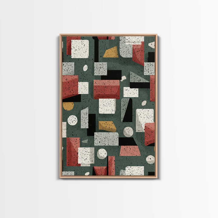 Sage Red Black Geometric Blocks Canvas Print, Midcentury Modern Abstract Art, Bauhaus Retro Office And Living Room Decor