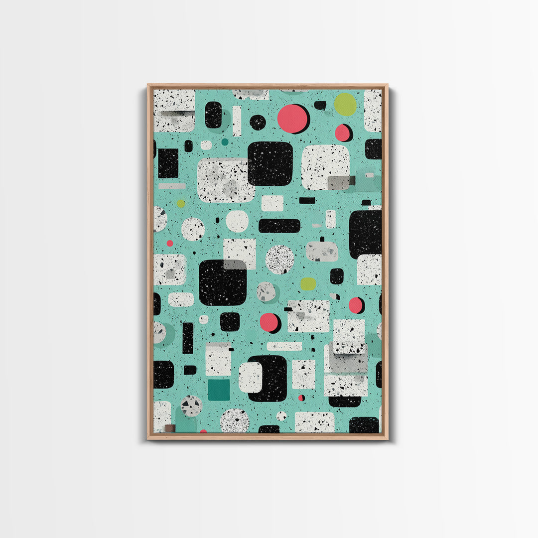 Mint Atomic Rounded Rectangle Pattern Wall Art, Midcentury Modern Abstract Print, Retro Geometric Office Living Room Decor