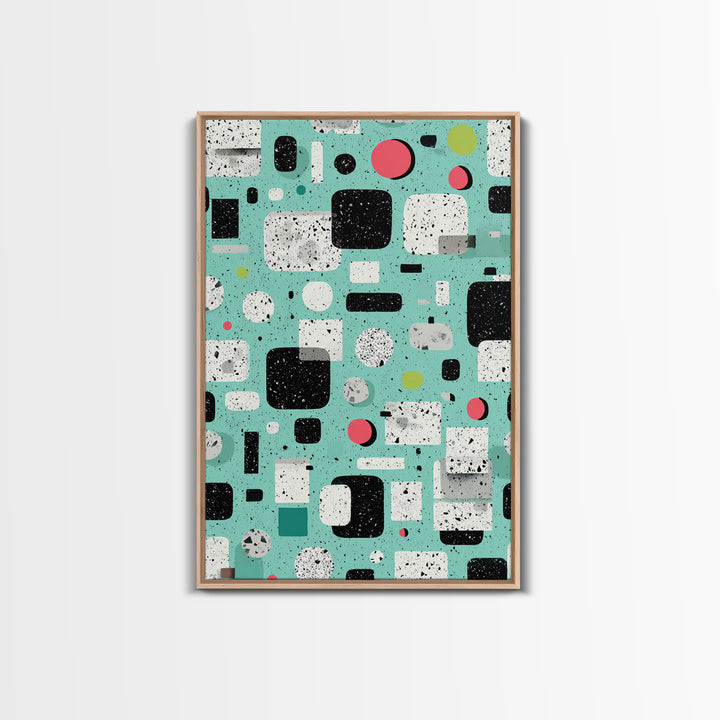 Mint Atomic Rounded Rectangle Pattern Wall Art, Midcentury Modern Abstract Print, Retro Geometric Office Living Room Decor