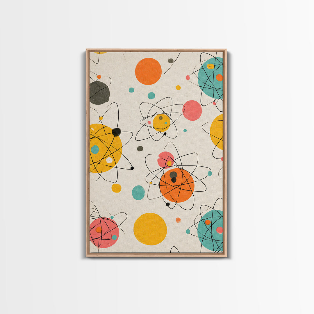 Atomic Orbit Circles And Planets Canvas Print, Midcentury Modern Wall Art, Retro Space Age Abstract Nursery Home Decor Poster