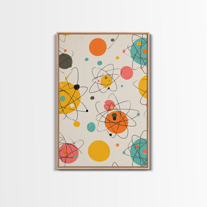 Atomic Orbit Circles And Planets Canvas Print, Midcentury Modern Wall Art, Retro Space Age Abstract Nursery Home Decor Poster