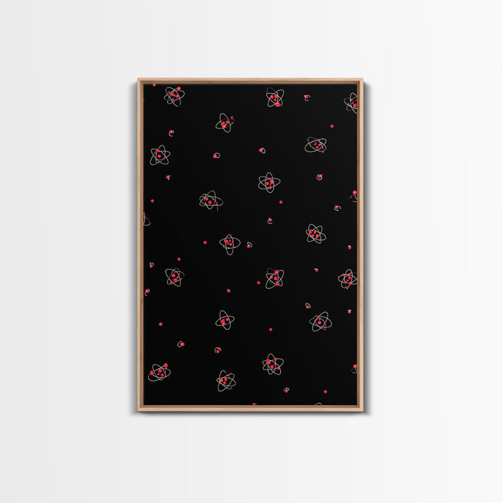 Tiny Red Atomic Dots On Black Canvas Print, Midcentury Modern Art, Retro Science Poster, Space Abstract Wall Decor, MCM Gift