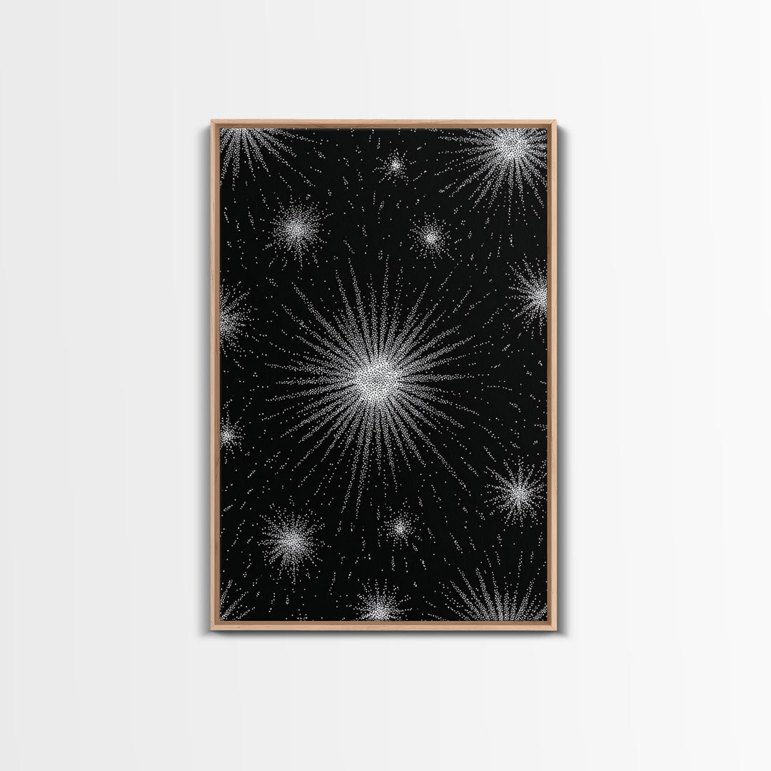 Black And White Atomic Starburst Wall Art, Midcentury Modern Art, Retro Abstract Poster, Minimalist Wall Decor, MCM Gift