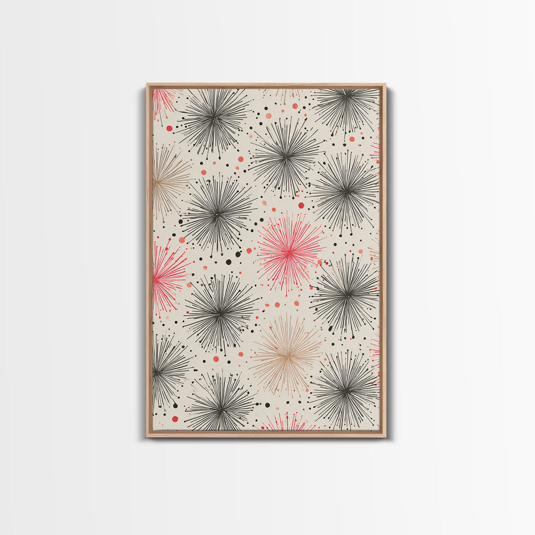 Pink Gray Atomic Starburst Pattern Canvas Print, Midcentury Modern Art, Retro Wall Art, Minimalist Nursery Decor, MCM Gift