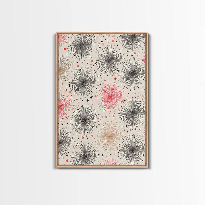 Pink Gray Atomic Starburst Pattern Canvas Print, Midcentury Modern Art, Retro Wall Art, Minimalist Nursery Decor, MCM Gift