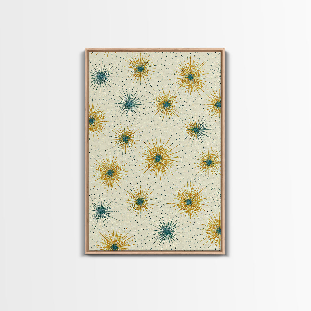 Mustard Teal Atomic Starburst Canvas Print, Midcentury Modern Art, Retro Geometric Wall Art, Scandinavian MCM Decor Gift