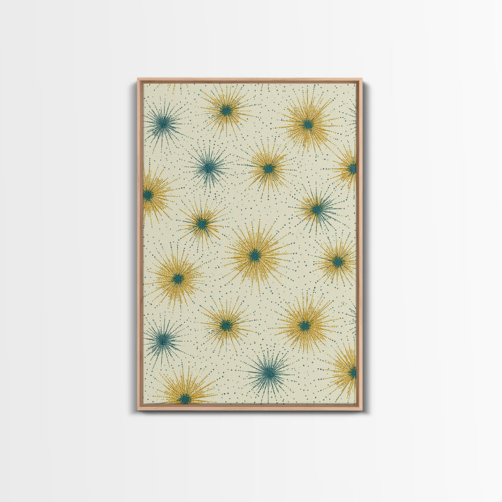 Mustard Teal Atomic Starburst Canvas Print, Midcentury Modern Art, Retro Geometric Wall Art, Scandinavian MCM Decor Gift