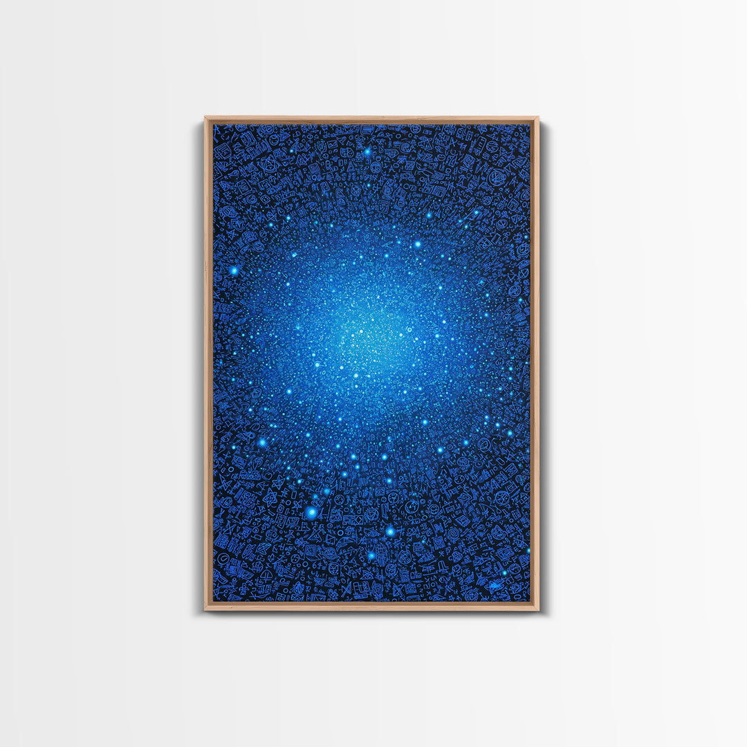 Blue Data Star Field And Cosmic Glyphs Canvas Print, Modern Abstract Wall Art, Futuristic Space Poster, Office Decor Gift