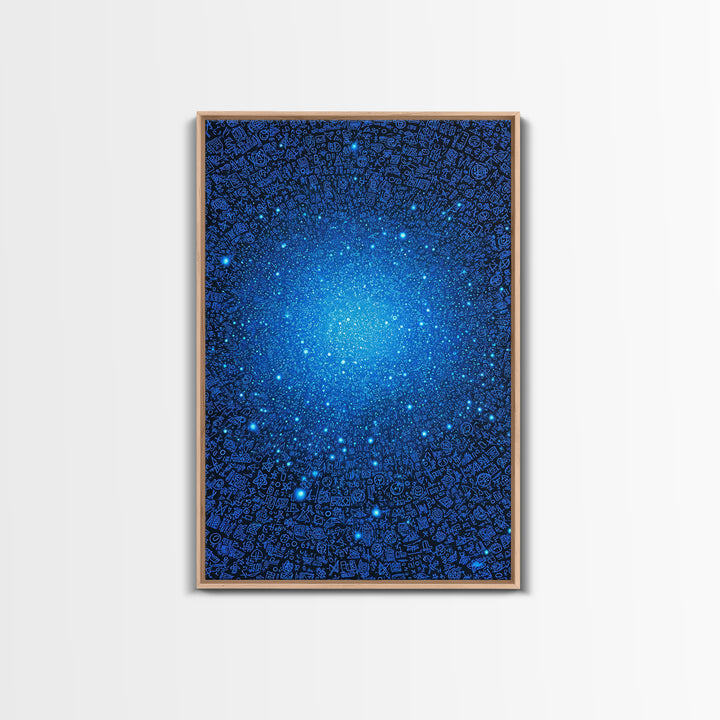 Blue Data Star Field And Cosmic Glyphs Canvas Print, Modern Abstract Wall Art, Futuristic Space Poster, Office Decor Gift