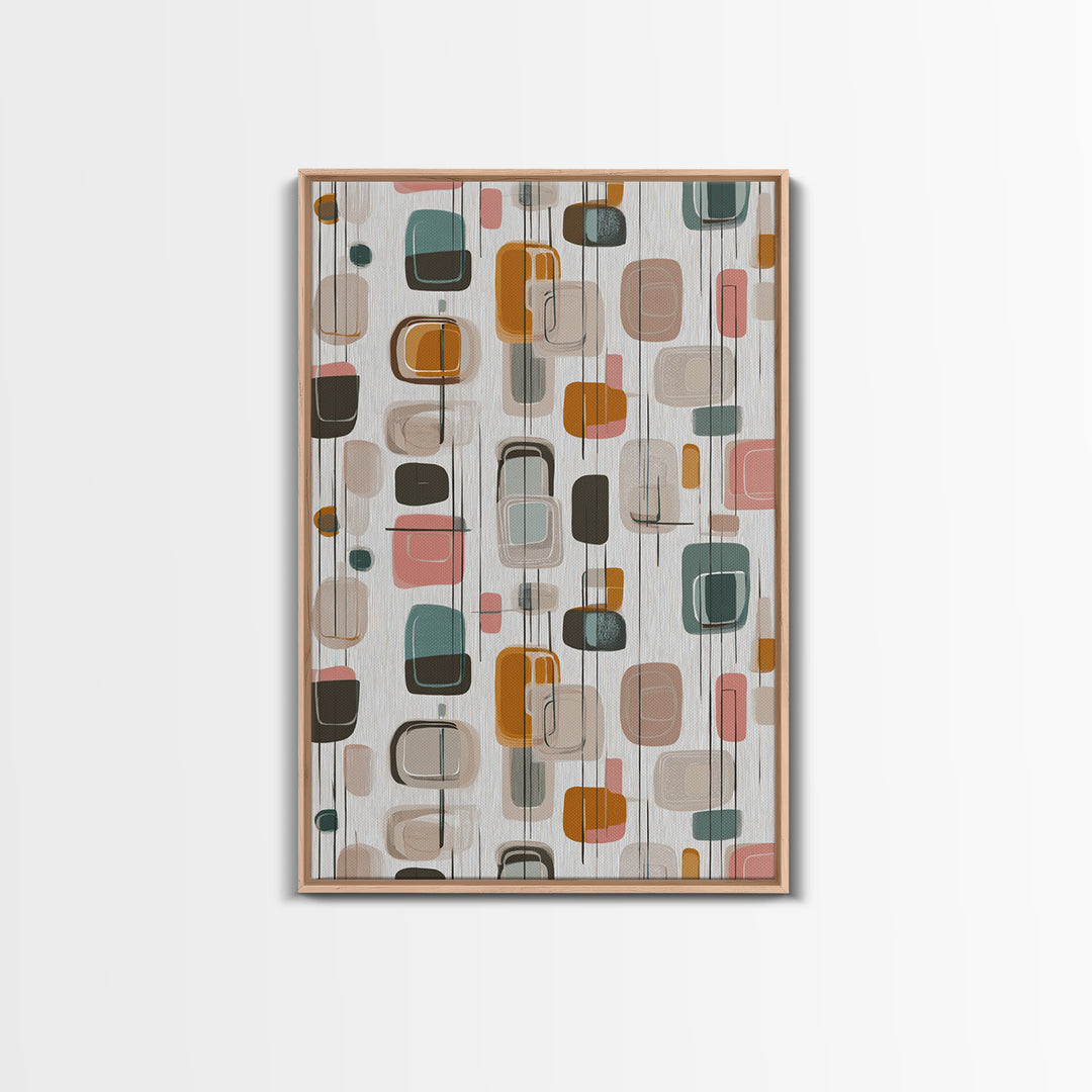 Muted Rounded Rectangle Pattern Wall Art, Midcentury Modern Abstract Poster, Scandinavian Decor, Geometric Home Art Print
