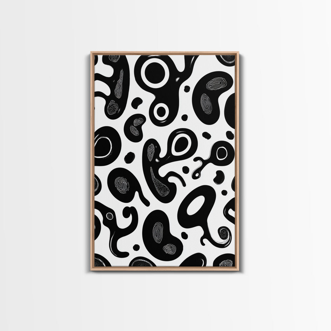 Black And White Amoeba Blob Wall Art, Modern Abstract Poster, Minimalist Retro Decor, Organic Shape Art Print For Home Decor