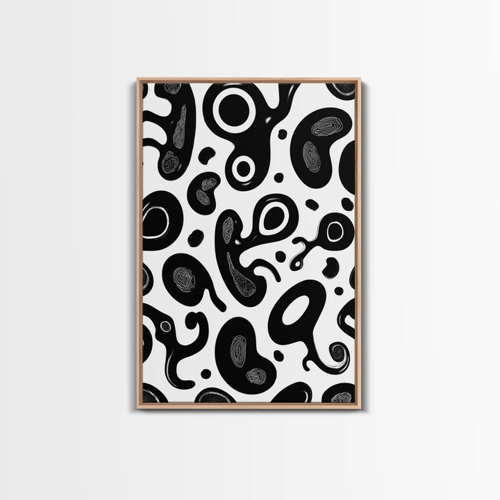 Black And White Amoeba Blob Wall Art, Modern Abstract Poster, Minimalist Retro Decor, Organic Shape Art Print For Home Decor