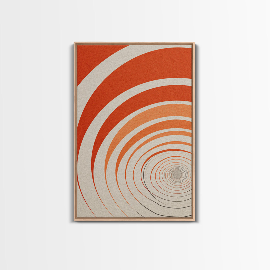 Orange Cream Spiral Tunnel Canvas Print, Op Art Wall Decor, Midcentury Modern Abstract Art, Retro Geometric Poster Print