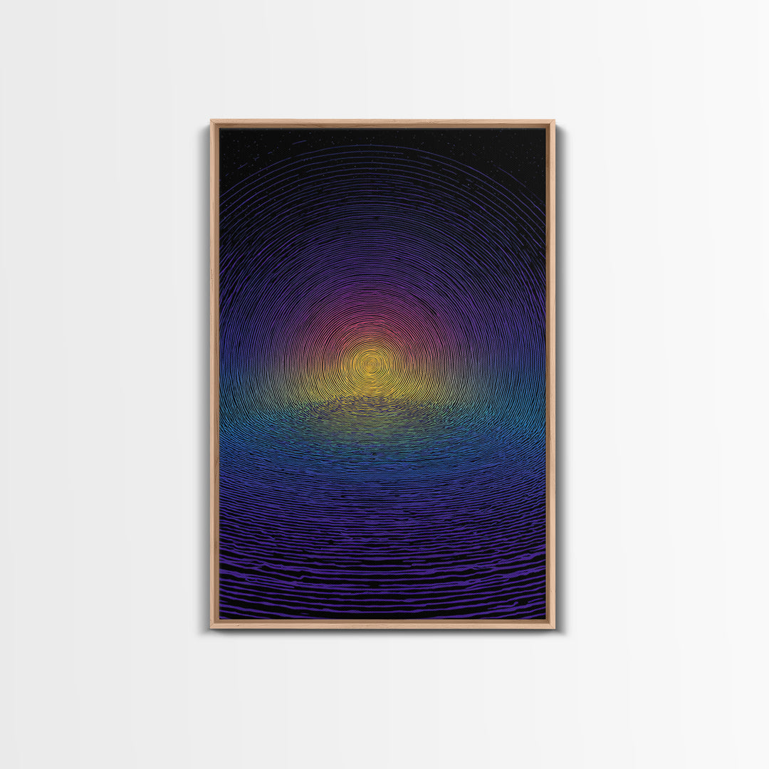 Blue Purple Ripple Sunset Canvas Print, Modern Abstract Wall Art, Retro Psychedelic Poster, Minimalist Home Decor Artwork