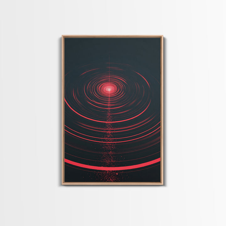 Red Cosmic Concentric Rings Abstract Wall Art, Modern Geometric Art Print, Sci Fi Retro Decor, Bold Black Living Room Decor