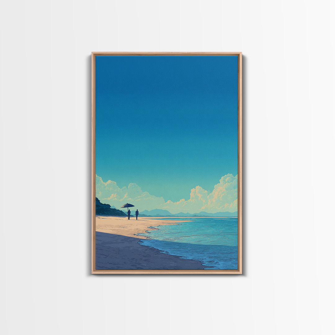 Turquoise Shore Walkers Wall Art, Coastal Travel Poster, Modern Home Decor, Beach Landscape Print, Blue Living Room Artwork