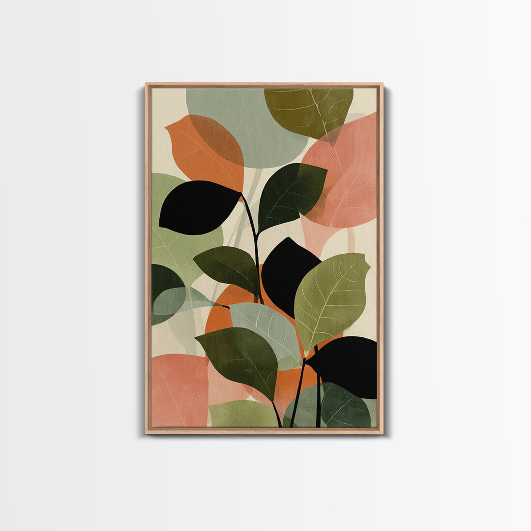 Soft Abstract Botanical Leaves Wall Art, Modern Midcentury Print, Sage Green Peach Decor, Minimalist Living Room Art Print