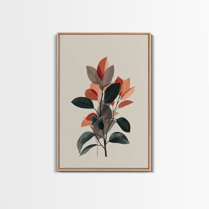 Orange Green Botanical Branch Wall Art, Midcentury Modern Leaf Print, Retro Nature Decor, Living Room Artwork, MCM Home Decor