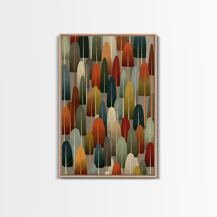 Retro Rounded Forest Pattern Wall Art, Midcentury Modern Tree Print, Earth Tone Geometric Decor, MCM Gallery Wall Art Print