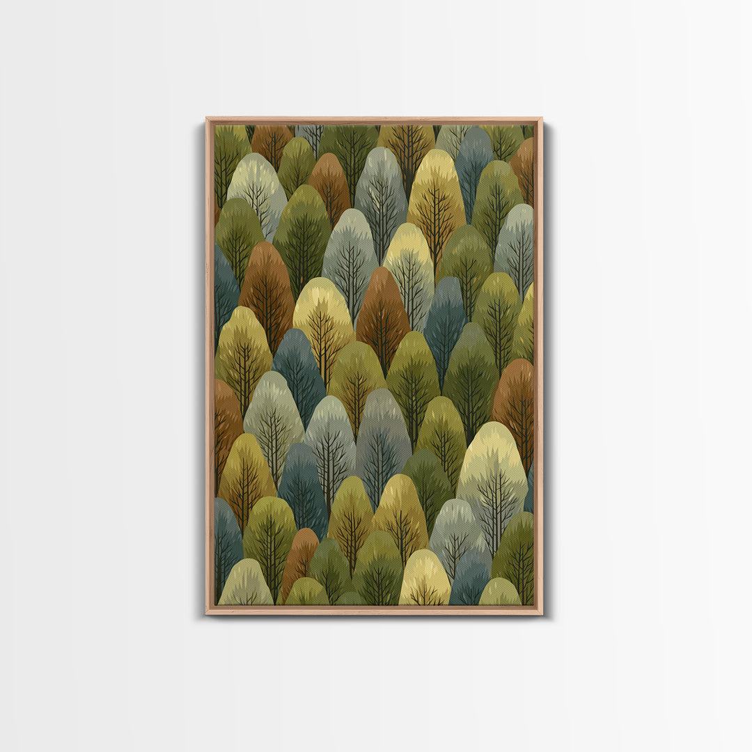 Layered Olive Forest Canopy Wall Art, Midcentury Tree Pattern Print, Nature Landscape Decor, Green Modern Wall Decor, Living Room Art