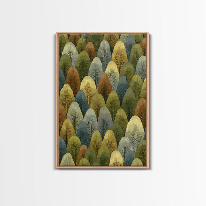 Layered Olive Forest Canopy Wall Art, Midcentury Tree Pattern Print, Nature Landscape Decor, Green Modern Wall Decor, Living Room Art
