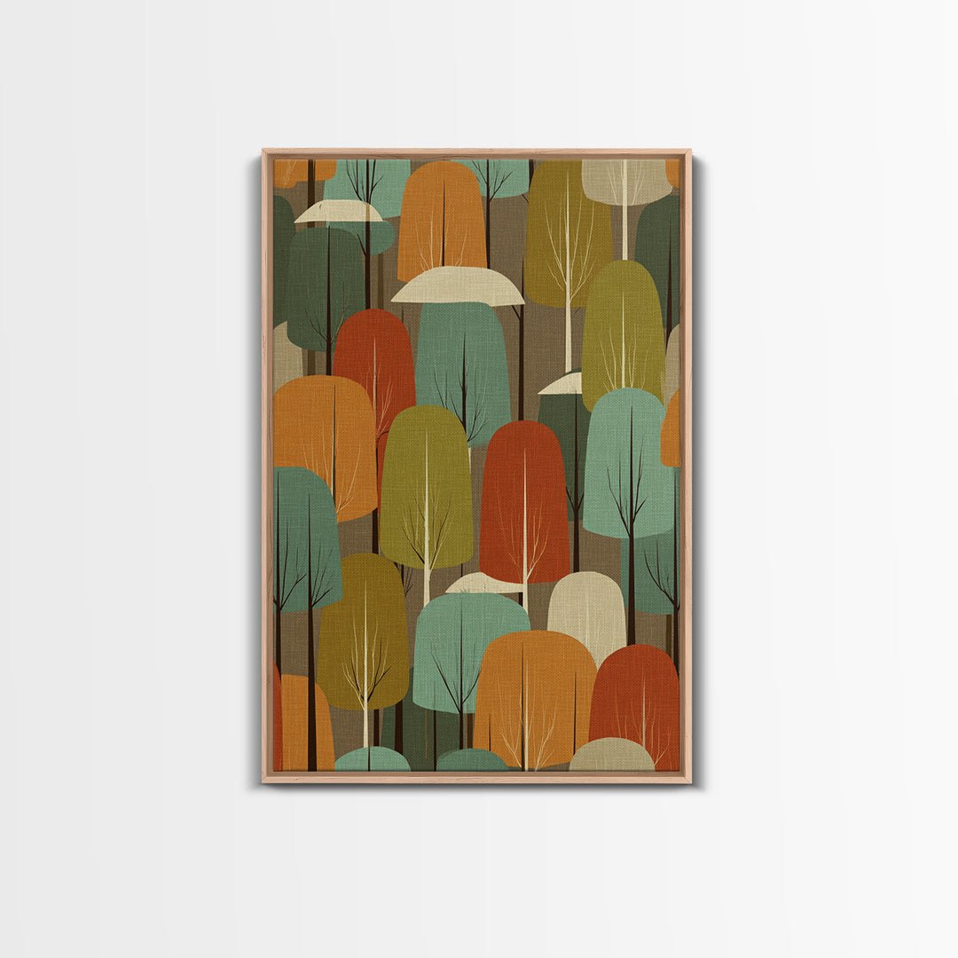 Textured Retro Tree Grove Canvas Print, Midcentury Modern Forest Art, Teal Orange Wall Decor, Atomic MCM Home Decor Poster
