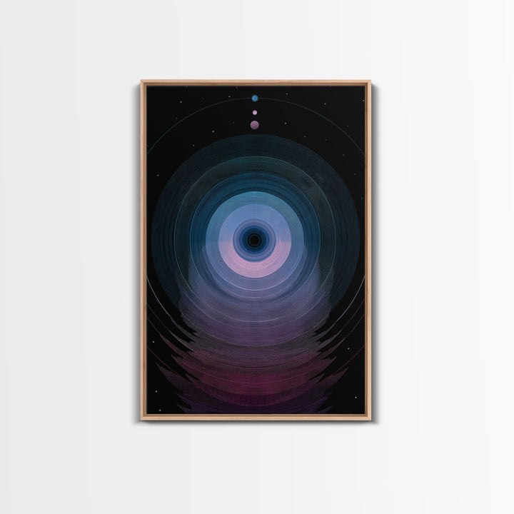 Cosmic Blue Orb Portal Canvas Print, Abstract Space Wall Art, Modern Digital Art Poster, Sci Fi Black Living Room Decor Print