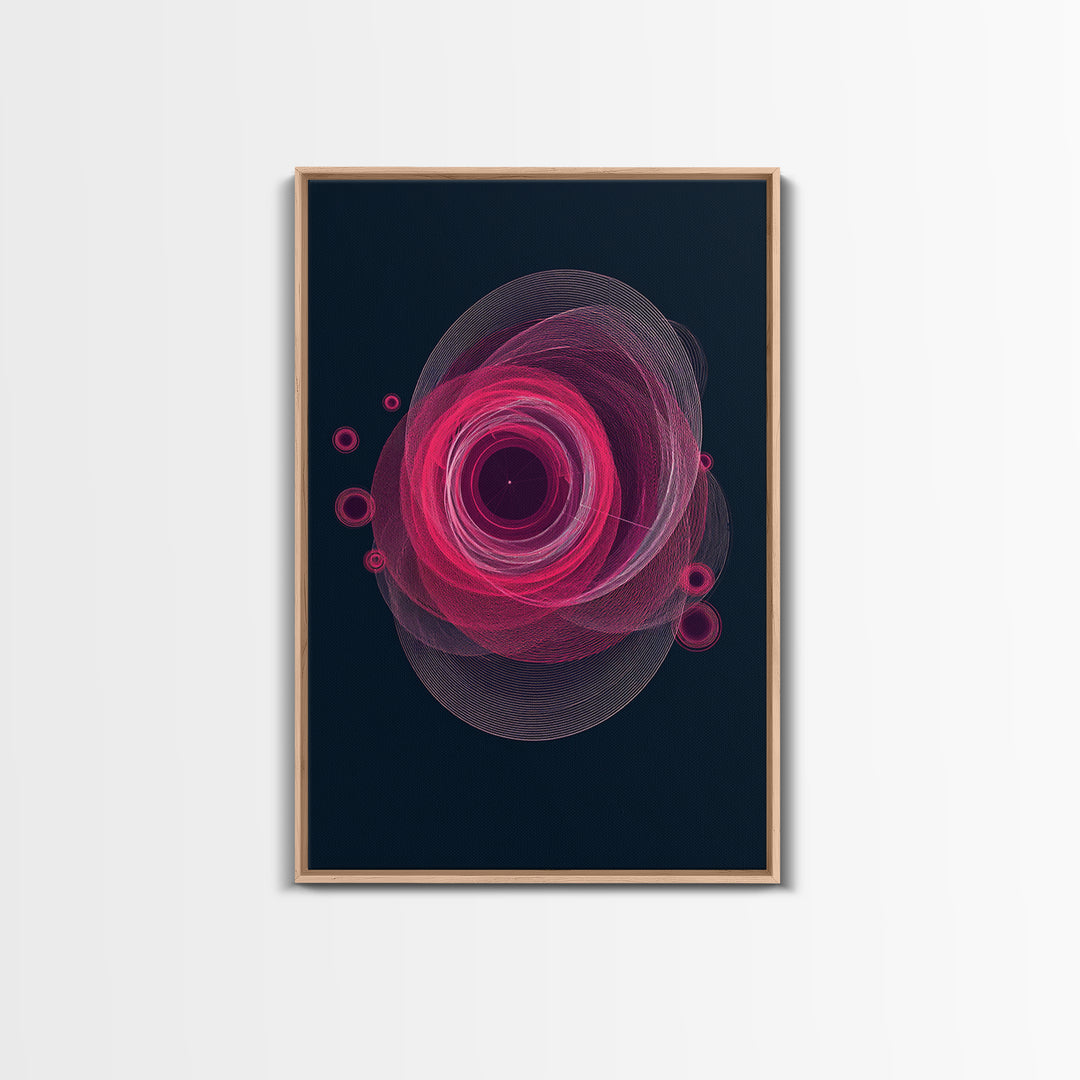 Magenta Spiral Wireframe Abstract Wall Art, Modern Geometric Art Print, Retro Futuristic Decor, Dark Blue MCM Gallery Poster