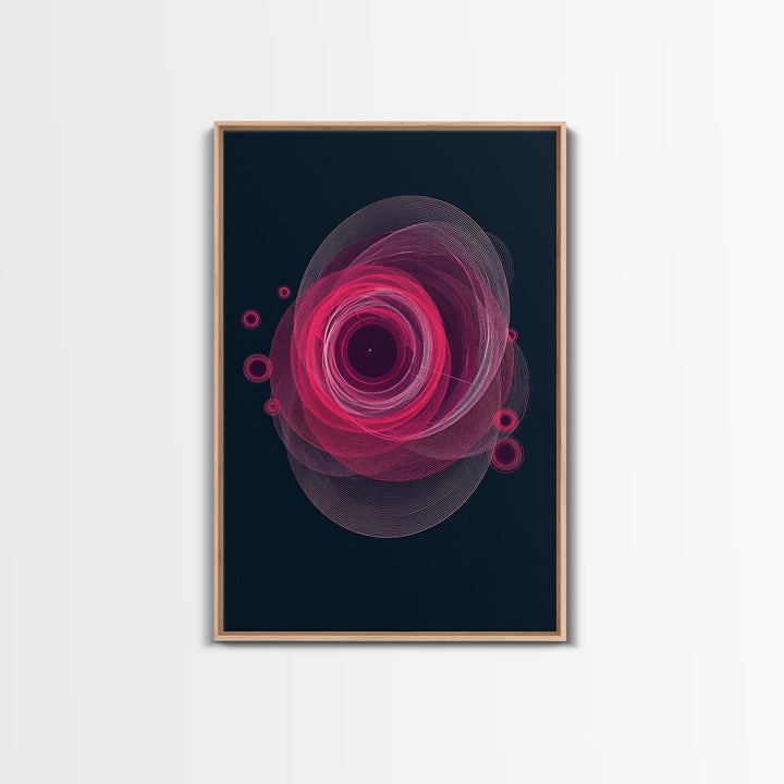 Magenta Spiral Wireframe Abstract Wall Art, Modern Geometric Art Print, Retro Futuristic Decor, Dark Blue MCM Gallery Poster