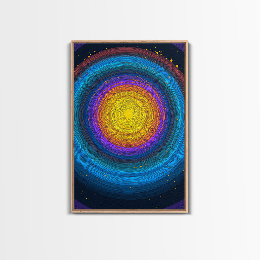 Vibrant Solar Rings Abstract Canvas Print, Midcentury Modern Wall Art, Colorful Geometric Poster, Cosmic Retro Home Decor