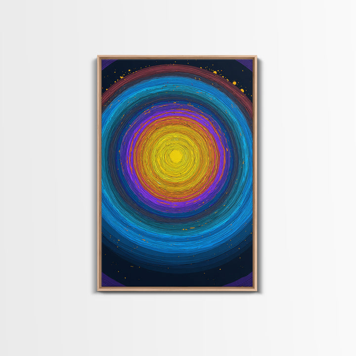 Vibrant Solar Rings Abstract Canvas Print, Midcentury Modern Wall Art, Colorful Geometric Poster, Cosmic Retro Home Decor