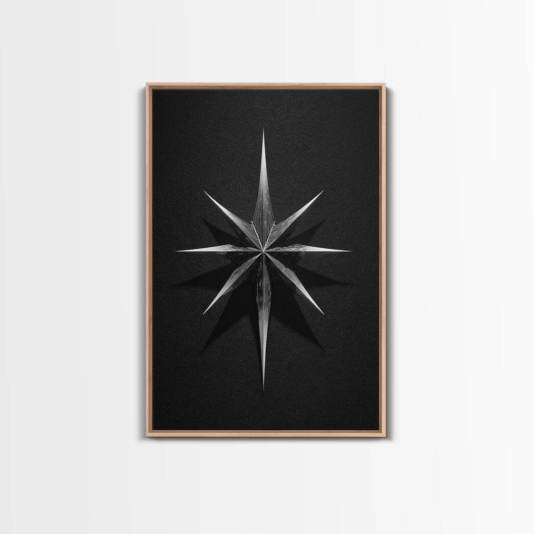 Black Silver Eight Point Starburst Wall Art, Midcentury Modern Art, Geometric Wall Decor, Minimalist Print, Office Decor