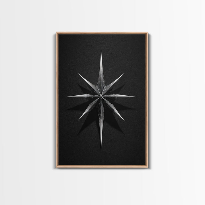 Black Silver Eight Point Starburst Wall Art, Midcentury Modern Art, Geometric Wall Decor, Minimalist Print, Office Decor
