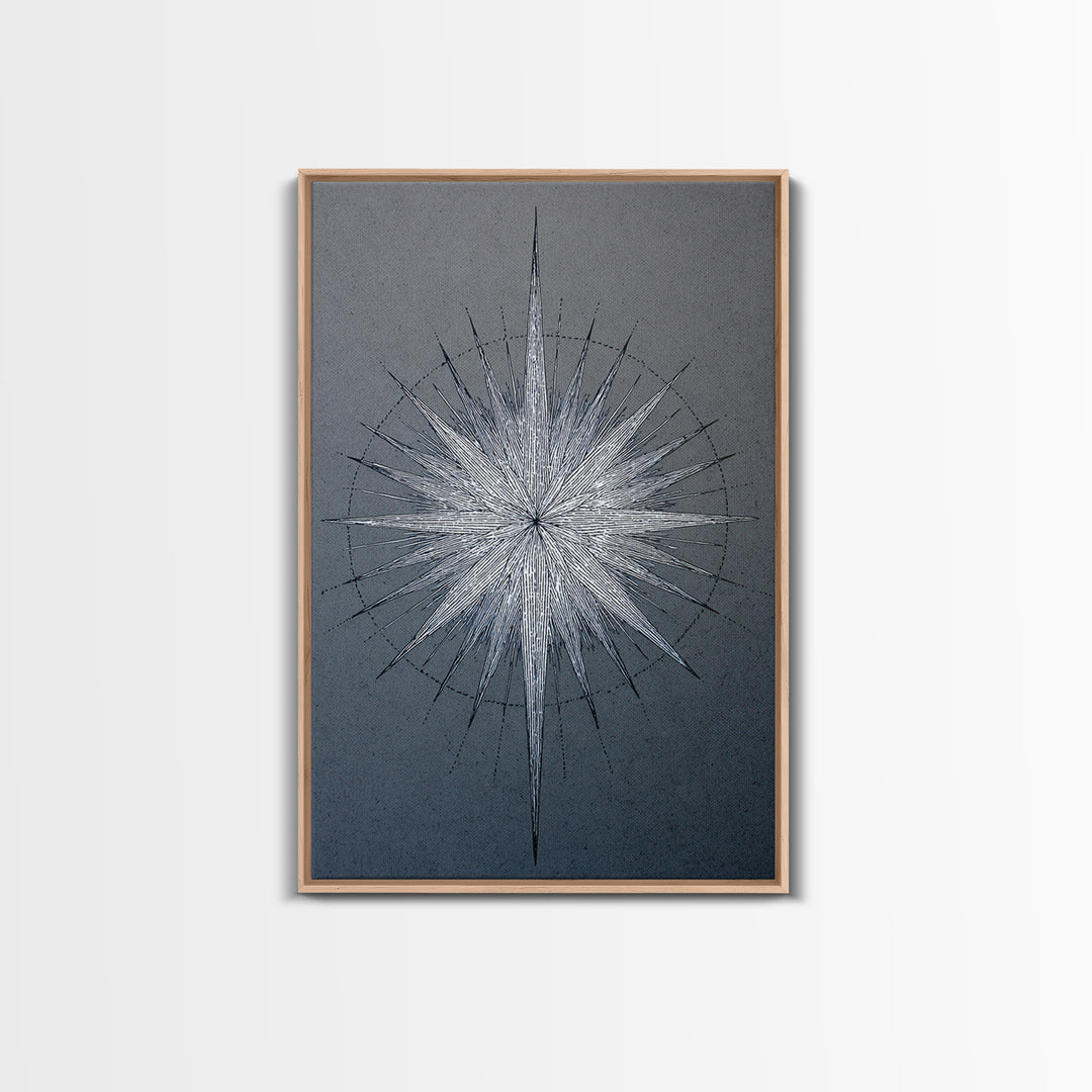 White Silver Radial Starburst Canvas Print, Midcentury Modern Art, Geometric Wall Art, Abstract Print, Blue Office Decor