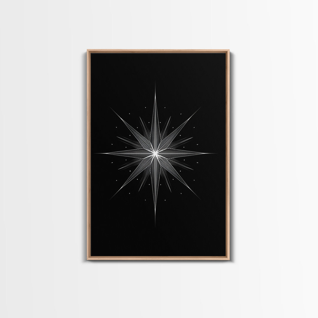 White Celestial Starburst Wall Art, Midcentury Modern Art, Black Wall Art, Geometric Art Print, Space Abstract Art, Modern Decor