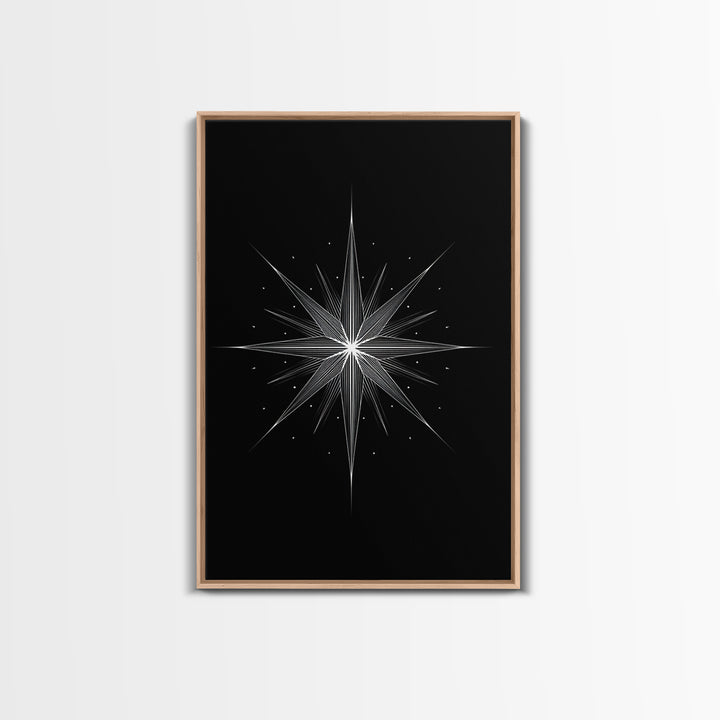 White Celestial Starburst Wall Art, Midcentury Modern Art, Black Wall Art, Geometric Art Print, Space Abstract Art, Modern Decor