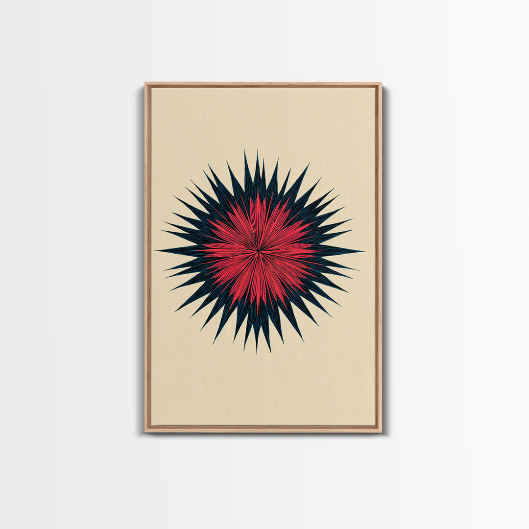 Red Navy Spiky Sunburst Canvas Print, Midcentury Modern Art, Geometric Wall Art, Atomic Art Print, Colorful Retro Decor, Poster