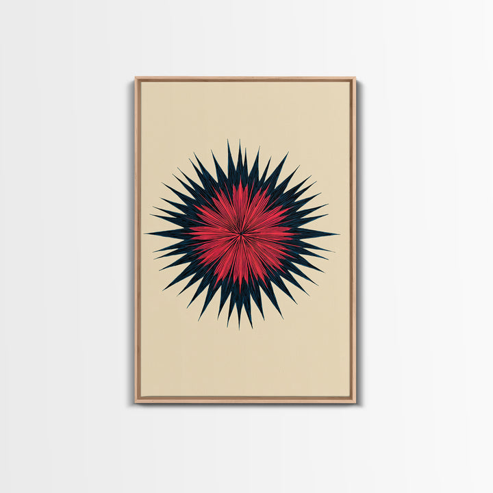 Red Navy Spiky Sunburst Canvas Print, Midcentury Modern Art, Geometric Wall Art, Atomic Art Print, Colorful Retro Decor, Poster