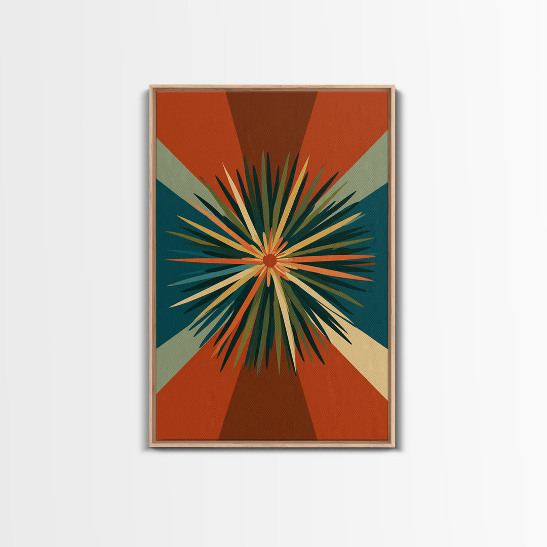Teal Orange Retro Sunburst Wall Art, Midcentury Modern Art, Geometric Wall Decor, Atomic Art Print, Burnt Orange Home Decor