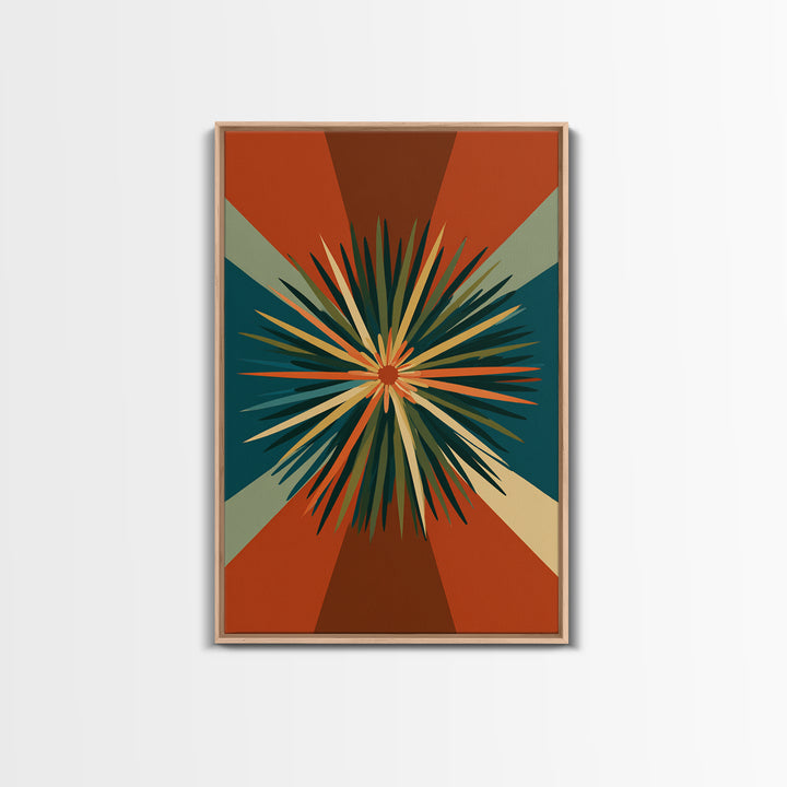 Teal Orange Retro Sunburst Wall Art, Midcentury Modern Art, Geometric Wall Decor, Atomic Art Print, Burnt Orange Home Decor