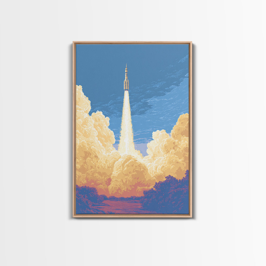 Rocket Launch Through Golden Clouds Wall Art, Retro Space Poster, Sci Fi Wall Decor, Modern Art Print For Office And Man Cave