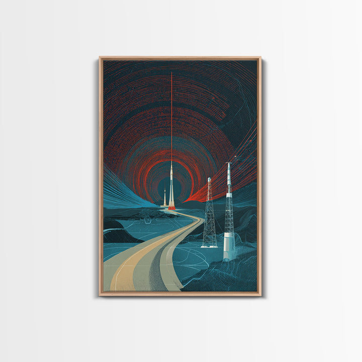 Desert Road To Rocket Launch Wall Art, Mid Century Modern Sci Fi Poster, Retro Space Travel Print, Atomic MCM Home Decor