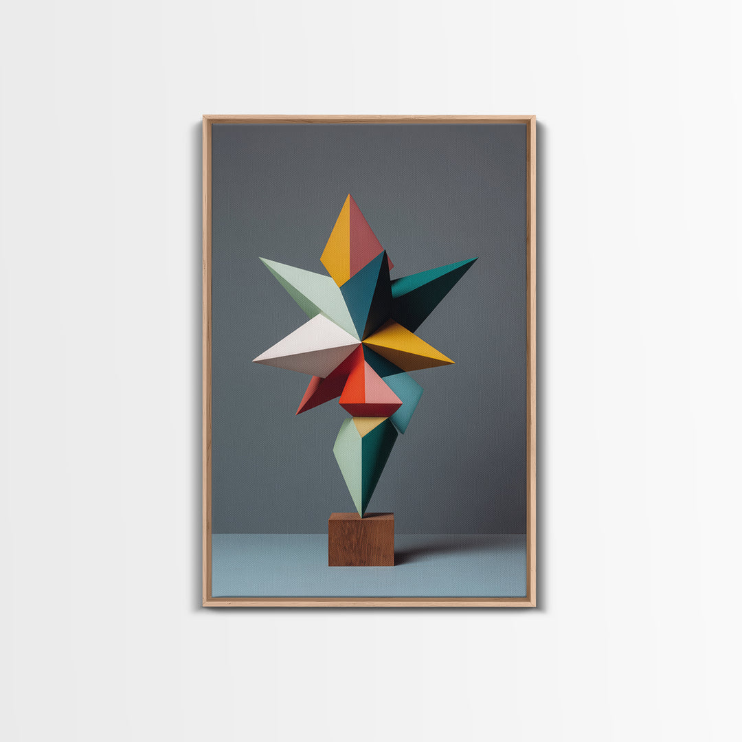 Colorful Geometric Modern Sculpture Framed Canvas Print, Mid Century Modern Abstract Art, MCM Office Decor Statement Gift