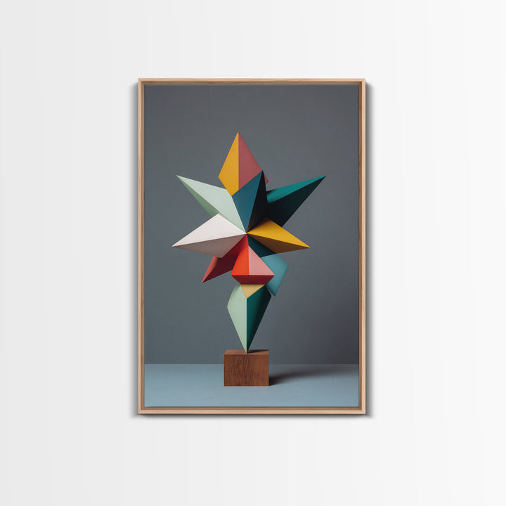 Colorful Geometric Modern Sculpture Framed Canvas Print, Mid Century Modern Abstract Art, MCM Office Decor Statement Gift